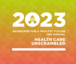 A logo with the words "2023 Health Care Unscrambled" in white text over a yellow to orange background