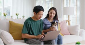 Family with small dog